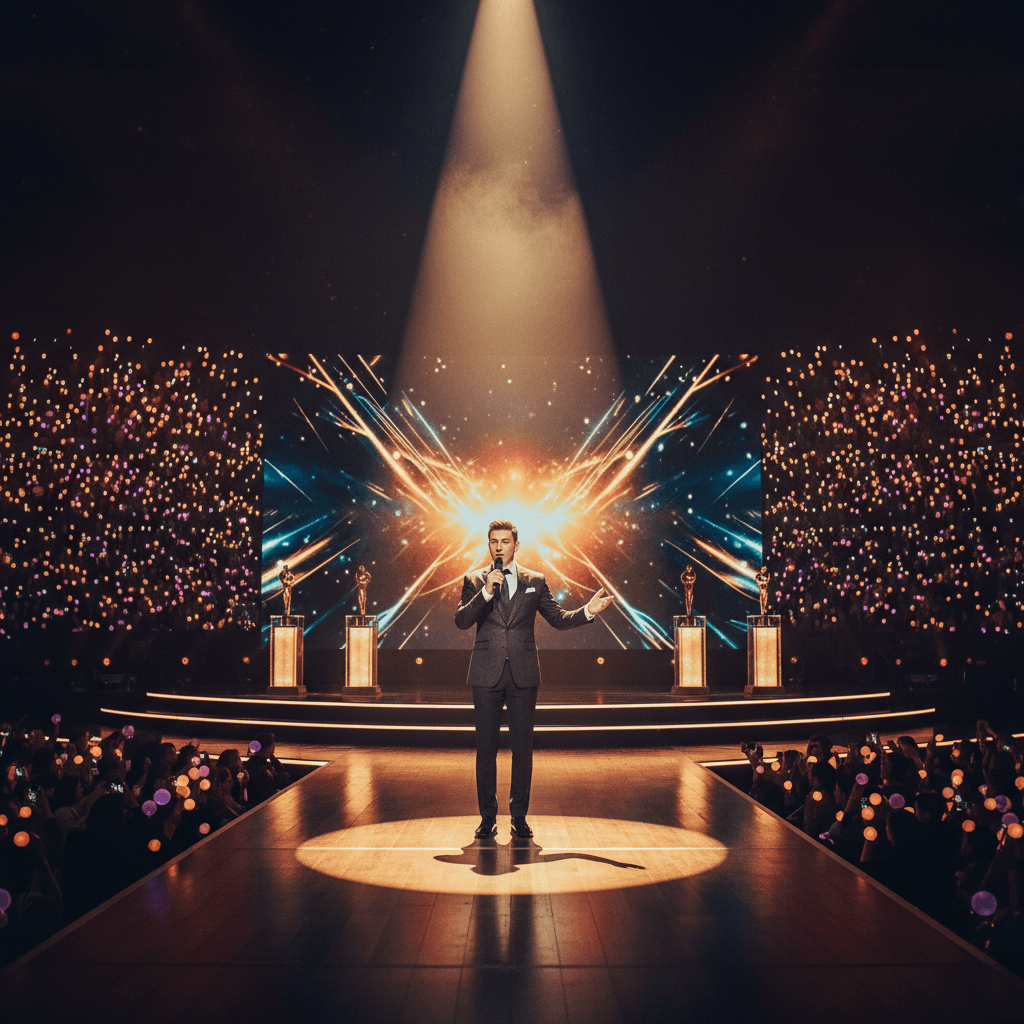 Grand awards ceremony with audience and stage lighting