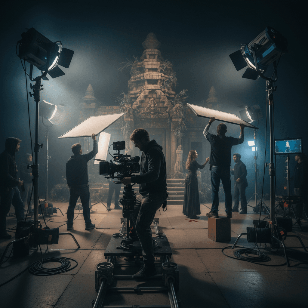 Cinematic film production with dramatic lighting — login page visual
