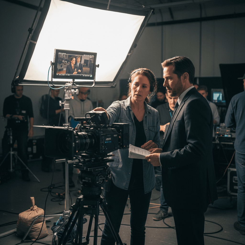 Short film production with director and camera