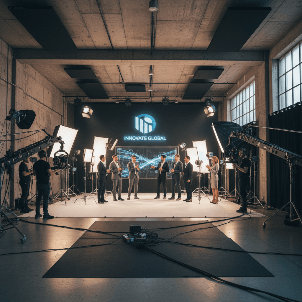 Branded content production with professional lighting setup