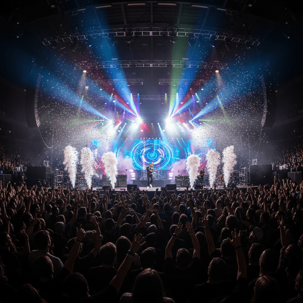 Music video production with colorful stage lighting